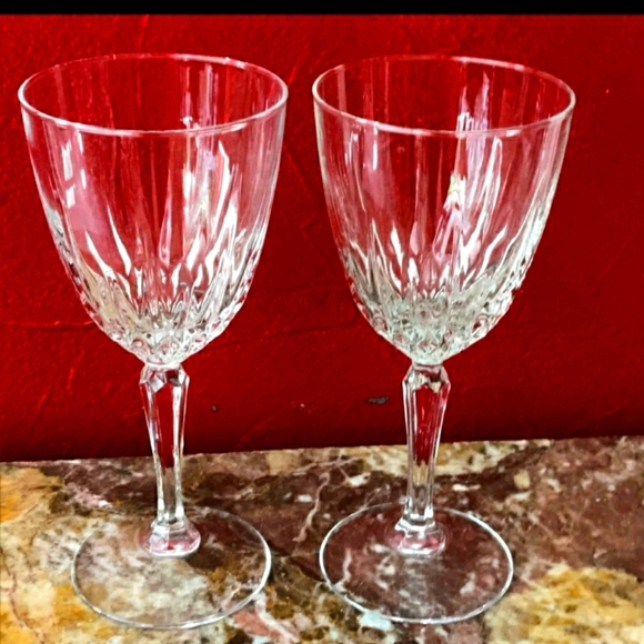 2 Vintage 1960s Crystal Goblets Wine Glasses